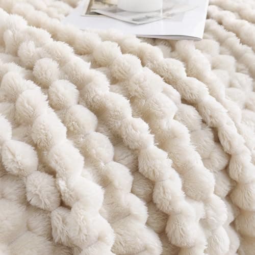 Linecooo Cream Fleece Throw Blanket 50”×60” for Couch Sofa Bed — view 4