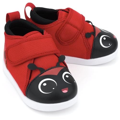 ikiki Squeaky Toddler Shoes V2 with On/Off Squeaker Switch, Red Ladybug V2, 9 Toddler