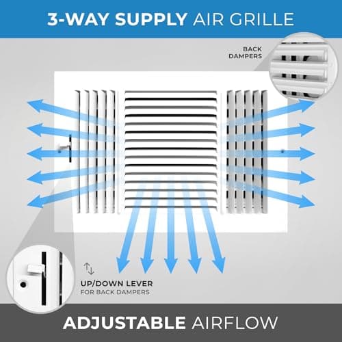 HVAC Premium 12''w X 8''h 3-Way AIR Supply Grille - Vent Cover & Diffuser - Flat Stamped Face - White [Outer Dimensions: 13.75''w X 9.75''h] — view 5