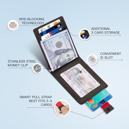 Zitahli Wallet for Men-6 Slots ID Window-Mens Wallets-Slim Wallet Classic Spring Money Clip RFID Blocking-Gift for Men — view 2