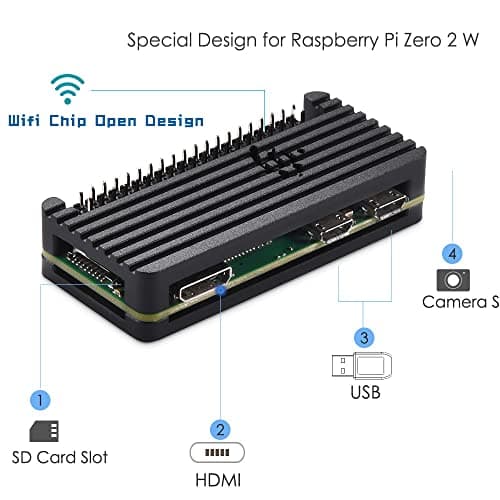 iUniker Pi Zero Aluminum Passive Case with Pin Header, Thermal Pad for Raspberry Pi Zero 2 w/Pi Zero W/Pi Zero (Include Case with Header)