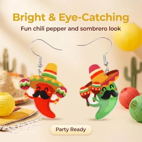 Cute Mexican Earrings Chili Acrylic Jewelry Gift, Cinco De Mayo Earrings for Women — view 6