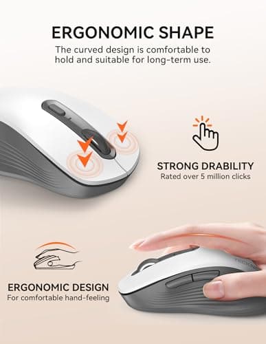 TECKNET Bluetooth Mouse, [ USB + BT1 + BT2 ] Wireless Mouse for Laptop, Silent Click, Ergonomic Design, 4800 DPI Computer Mice Wireless, Dual Mode for Laptop, Computer, iPad, MacBook — view 4