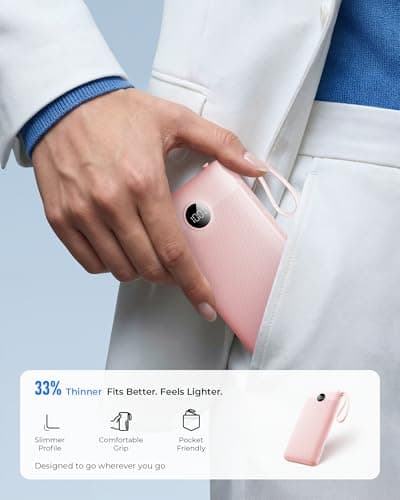 VRURC Portable Charger Slim 20000mAh Power Bank,22.5W PD Fast Charging Travel Essentials Powerbank 4-Built-in-Cables&2 Extra Ports Compatible with iPhone,iPad,Galaxy,Android (Pink) — view 4