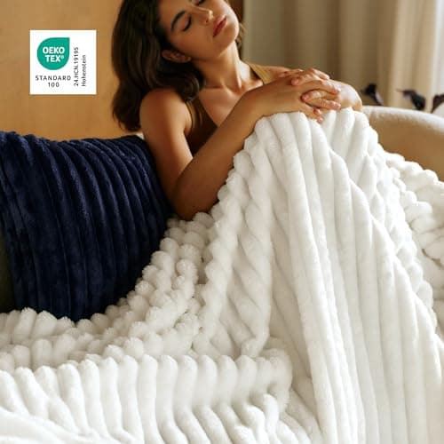 Bedsure Throw Blankets Room Decor - Women Birthday Gift, Soft Fluffy Fleece Cozy Fuzzy Plush Warm White Blanket for Couch Sofa Bed, Bedroom Livingroom Decor, Gifts for Friends, 50x60 — view 4