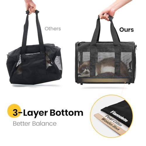 Conlun Cat Carrier Airline Approved, Soft-Sided Dog Carrier with Inner Safety Leash, Pet Transport Carrier for Small-Medium Cats Puppies up to 15 Lbs, Collapsible Travel Kitten Carrier Bag -Black M — view 7