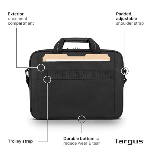 Targus 15-16 Inch Slim Lightweight Laptop Briefcase, Black - Messenger and Shoulder Bag with Padded Compartment and Trolley Strap for 16" Laptops (TCT027US) — view 4