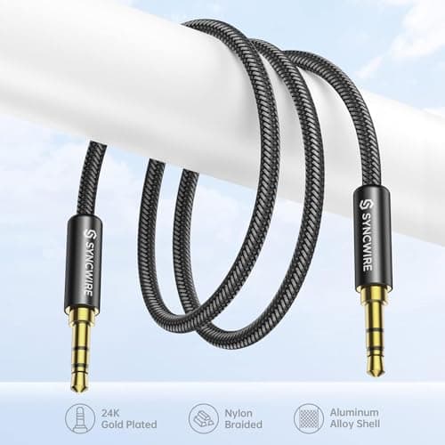 Syncwire 3.5mm Nylon Braided Aux Cable (3.3ft/1m,Hi-Fi Sound), Audio Auxiliary Input Adapter Male to Male Cord for Headphones, Car, Home Stereos, Speaker, iPhone, iPad, iPod, Echo & More – Black — view 4