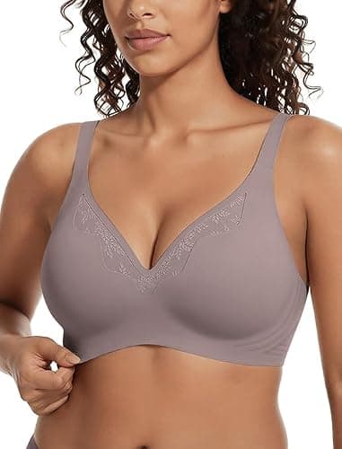 Showyoo Women's Seamless Jelly Bras Full Coverage Bralette No Underwire Comfort T-Shirt Bra with Lace Panel Insert Gray XL