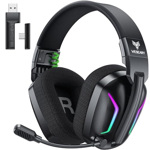 WESEARY Wireless Gaming Headset for PS5, PS4, PC, Switch & Mac, 20ms Ultra-Low Latency, 2.4GHz USB & Bluetooth 5.4 Gaming Headphones with Mic, 50H Battery Life, 3D Spatial Audio, Dynamic Lighting