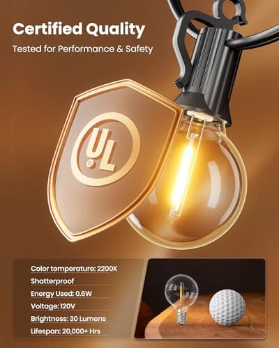 Outdoor String Lights 25 Feet G40 Globe LEDs Patio Lights with 13 Edison LED Bulbs(1 Spare), Waterproof Connectable Hanging Light for Backyard Porch Balcony Party Decor, E12 Socket Base, Black — view 4