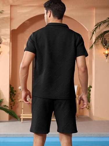 Mens Short Sets 2 Piece Summer Outfits Polo Shirt and Shorts Set Casual Short Sleeve Sweatsuit Tracksuit Loungewear — view 3