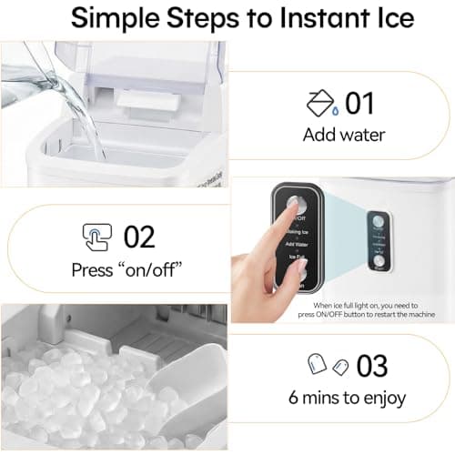 KMFurnila Nugget Ice Maker Countertop, Portable Ice Makers Machine with Removable Basket and Scoop, Self-Cleaning, Quiet, 6-Min Ready, 24lbs in 24Hrs, Visible, for Home, Party, RV, Camping, White — view 4