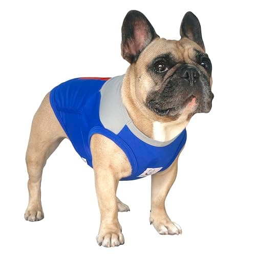 iChoue French Bulldog Summer Cooling Shirt for Dogs UV Sun Protection Vest Sleeveless Stretchy Tank Top English Pug Grey Blue - Medium
