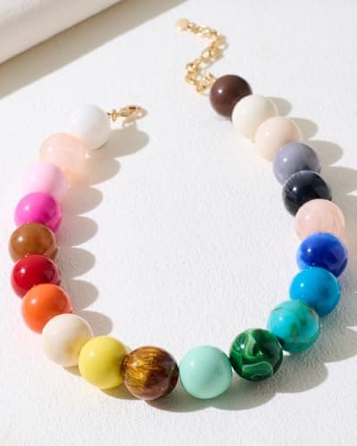 FAUTHENTICUTE Colorful Beaded Necklace for Women Multicolored Round Resin Beads Statement Necklace Summer Chunky Choker Beach Jewelry Gifts — view 7
