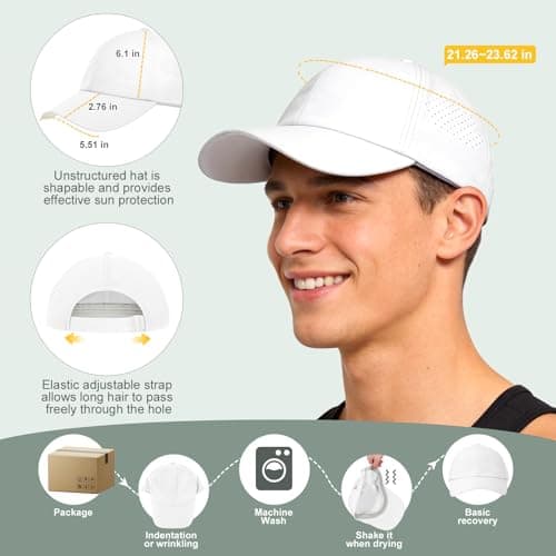 Sukeen Mens Baseball Cap - Adjustable Breathable Moisture-Wicking Hat for Golf Hiking Fishing Running Outdoor Daily-White — view 3