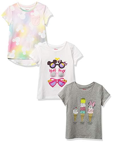 Spotted Zebra Girls' Kids Disney Star Wars Marvel Frozen Princess Short-Sleeve T-Shirts, 3-Pack Minnie Summer, Medium