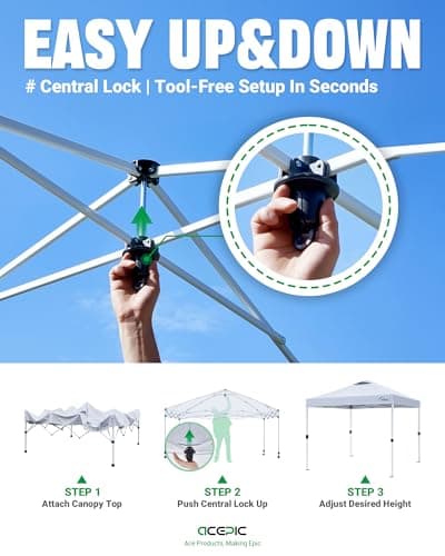Acepic 10x10 Pop Up Canopy Tent with 300D Silver-Coating Top,Easy Setup Canopy Tent Instant Portable Shelter with 1-Button Push and Wheel Carry Bag, 8 Stakes and 4 Canopy Weights (White, 10 * 10 S) — view 2