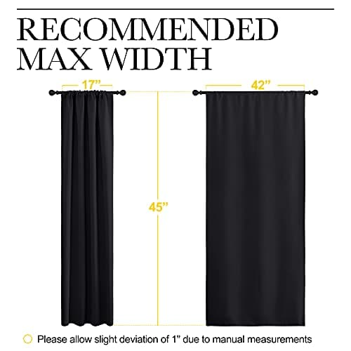 NICETOWN Black Blackout Kitchen Curtains 45 Inches Long 2 Panels for Small Window Covering, Thermal Insulating Room Darkening Light Out Curtain Drapes for Living Room/Bedroom (Black, 42 W × 45 L) — view 6