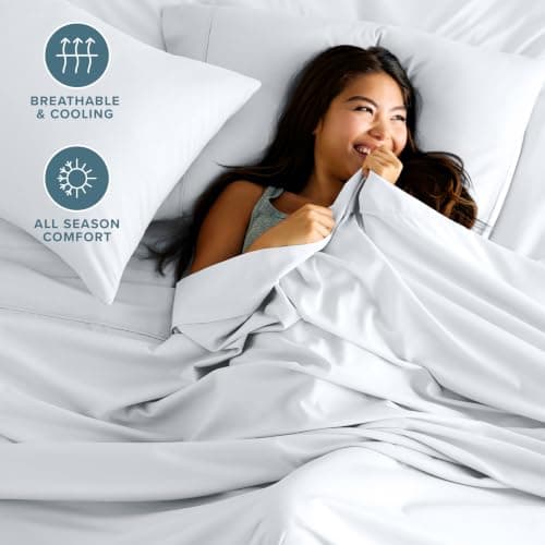 Bare Home Queen Sheet Set - 1800 Ultra-Soft Microfiber Queen Bed Sheets - Double Brushed - Queen Sheets Set - Deep Pocket - Bedding Sheets & Pillowcases (Queen, White)