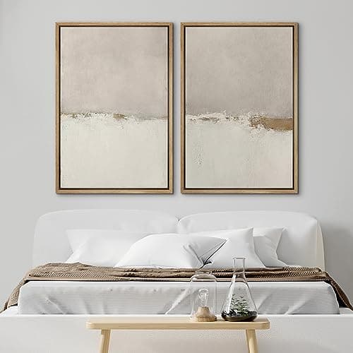 SIGNWIN Framed Canvas Print Wall Art Beige Gray Paint Strokes Abstract Grunge Landscape Prints Modern Art Minimalist Neutral Decor for Living Room, Bedroom, Office - 24"x36"x2 Natural