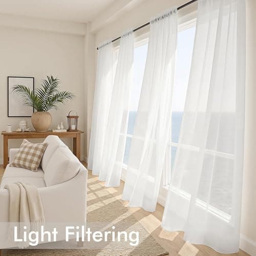 MIULEE Beige White Sheer Curtains 84 Inches Long, 4 Panels Set, Light Filtering Rod Pocket Voile Drapes for Living Room and Bedroom, Airy Soft Fabric Window Treatments, 42 x 84 Inches — view 3