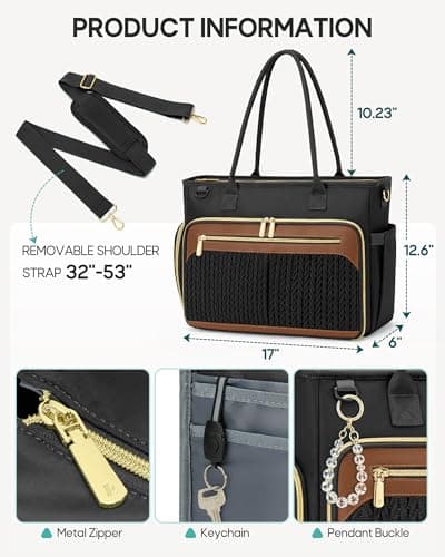 RAINSMORE Teacher Tote Bag for Women, 15.6 Inch Laptop Bag for Women with Insulated Lunch Compartment, Professional Teacher Bags Womens Briefcase for Office, College, Nurse, Black — view 5