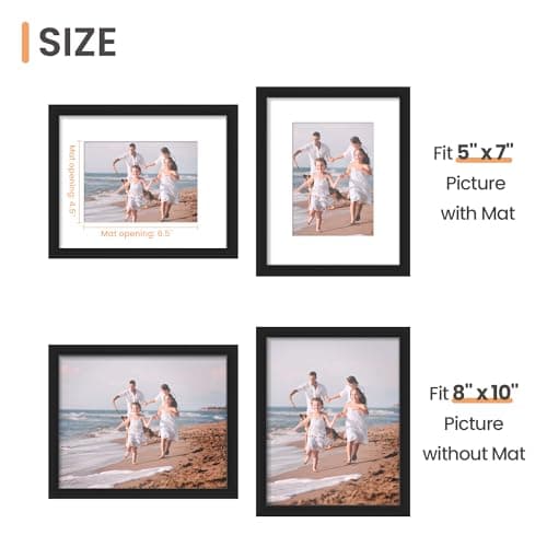 upsimples 8x10 Picture Frame, Display Pictures 5x7 with Mat or 8x10 Without Mat, Wall Hanging Photo Frames, Black — view 2