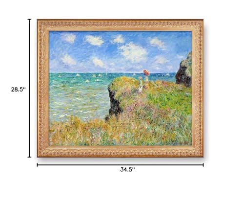 The Cliff Walk at Pourville by Claude Monet Framed Size:34.5x28.5 inches,Image Size:30x24 inches World Classic Reproductions For HomeDecor,Vintage Pattern Gold Frame — view 7