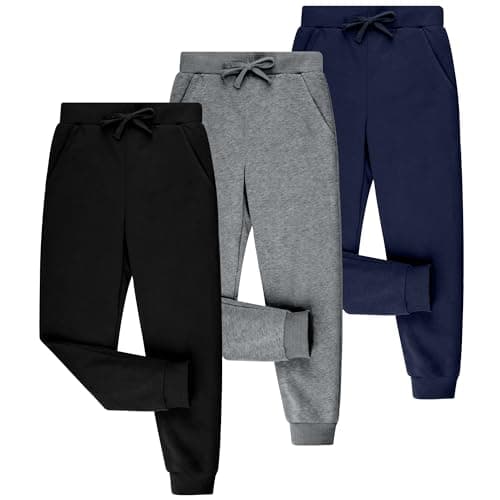 BIG ELEPHANT 3 Pack Boys Sweatpants, Youth Cotton Athletic Joggers Pants with Pockets and Drawstring