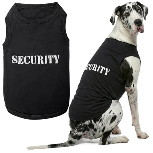 Parisian Pet Dog T-Shirt with Embroidered 'Security' Word - Black Dog Costume - 100% Cotton, Breathable Pet Clothes - Sleeveless Pet Vest - Machine Washable Dog Shirts for Large Dogs - 5XL