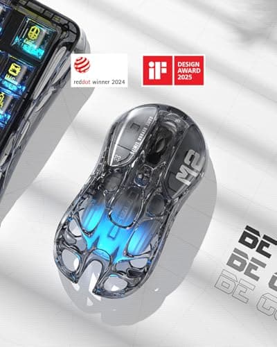 GravaStar Mercury M2 Wireless Gaming Mouse with 26,000 DPI, PAW3395DM Sensor -79g Lightweight Hollowed-Out Design -5 Programmable Buttons -5 Dynamic Lightsync RGB - Transparent Black