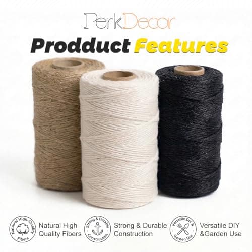 PerkDecor Twine String Natural Jute Twine & Cotton Twine Bundle - Bulk Packing Twine for Crafts, Gift Wrapping String, Gardening Twine, Home Decor (3 Rolls, 984ft, 2mm) — view 3