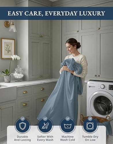 100% Egyptian Cotton King Size Sheets- Naturally Breathable & Durable Winter Comfort, Ultra-Soft Hotel Comfort with 15" Deep Pocket King Sheet Set, Silky Sateen Weave Luxury You Can Feel- French Blue — view 7