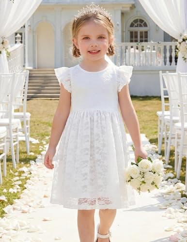 Arshiner Flower Girl Dress Toddler Lace Tutu White Ruffle Sleeve Wedding Birthday Party Tulle Dresses