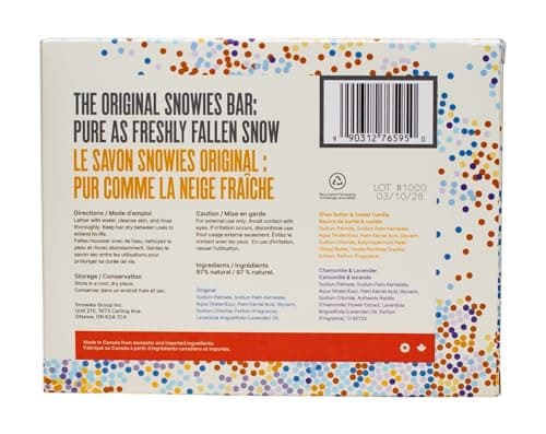 Snowies Bar Soap | Pack of 6 | Made in Canada | Mix Pack | 97% Natural, Essential Oils, Moisturizing, Glycerin, Vegan | For Men & Women | Blended Snow - 3 Scents (450 g, 75g x 6 bars) — view 7