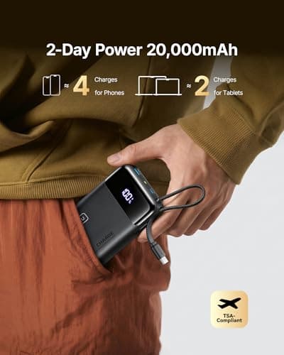 INIU 20000mAh Power Bank, Small 45W PD Fast Charging Portable Charger with Built-in USB C Cable, Flight-Safe Travel External Phone Battery Pack for iPhone 17 16 Pro Max Samsung S25 S26 Google iPad etc — view 3