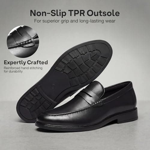 HEEZ Men's Penny Loafers, Casual Loafer Dress Shoes for Men Comfortable, Slip on Loafers for Business Formal Wedding Party Office Classic Black — view 5