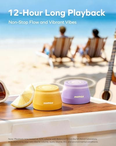 MOMAX Mini Portable Wireless Speaker - Magnetic Waterproof Speaker with Balanced Sound, 12H Playtime, Indoor Speaker True Wireless Stereo Pairing for Home, Bedroom, Bathroom, Gift Ideas, Black — view 2