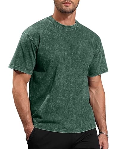 AIYINO Mens Acid Wash T-Shirt Oversized Vintage Cotton Casual for Men
