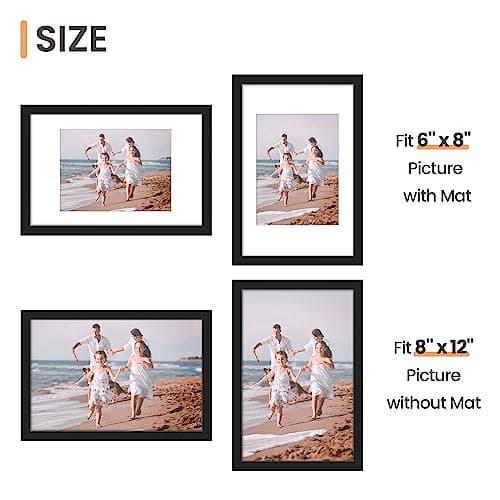 upsimples 8x12 Picture Frame Set of 5, Display Pictures 6x8 with Mat or 8x12 Without Mat, Wall Gallery Photo Frames, Black — view 4