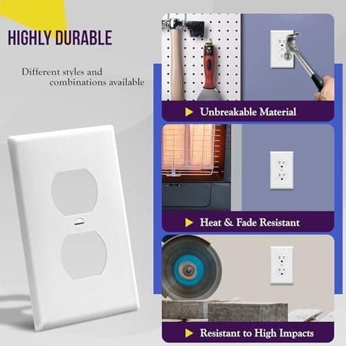 ENERLITES Duplex Wall Plates Kit, Electrical Outlet Covers, Standard Size 1-Gang 4.50" x 2.76", Unbreakable Polycarbonate Thermoplastic, Electric Receptacle Plug Covers, 8821-W-10PCS, White, 10 Pack — view 3