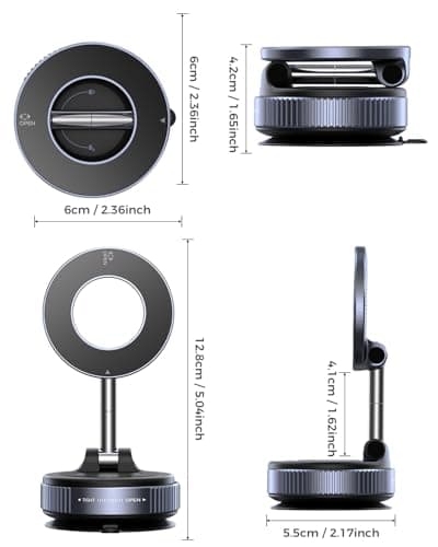 MRGLAS 2026 Upgraded Vacuum Suction Phone Holder for Car, Magsafe Car Phone Holder Mount, [98+LBS Suction & 2800gf Magnetic] 360° Adjustable Shower & Wall Mount, Car Accessories for iPhone 17 Pro Max — view 7