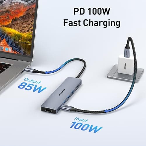 BENFEI USB C HUB 7in1, USB C HUB Multiport Adapter with USB-C to HDMI, USB-C to SD/TF Card Reader/3*USB 3.0/100W Power Delivery, Compatible with iPhone 15 Pro/Max, MacBook, iPad Pro, iMac, S23, XPS17 — view 5