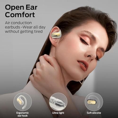 Monster Open Ear AC312 Headphones, Powerful Sound by 16mm Large Drivers, Bluetooth 5.4 Open Ear Earbuds with Noise-Cancelling Mic for Clear Calls, Touch Control, 32H Playtime, IPX5 Waterproof, White