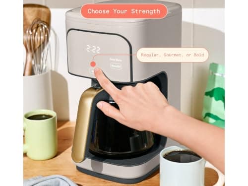 Programmable 12-Cup Coffee Maker with Touch Controls, Auto Brew Timer, Reusable Filter, Large Glass Carafe, Premium Countertop Coffee Machine (Porcini Taupe) — view 3