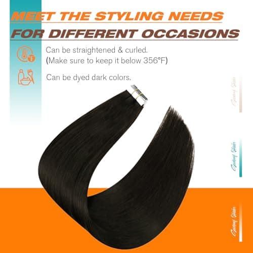 Sunny Hair Tape in Hair Extensions Human Hair 20inch Remy Hair Extensions for Women Real Human Hair Brunette Dark Brown Invisible Tape in Extensions Straight 20Pcs — view 3