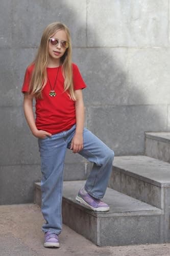 Arshiner Short Sleeve Shirts Girls Red Side Ruched Tops for Teen Girls Round Neck Kids Casual Soft Blouses 11-12 Years — view 3