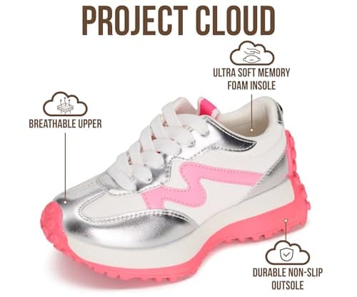 Project Cloud Kid Shoes for Girls - Girls Sneakers with Breathable Upper, Lightweight Design, Memory Foam Insole & Non-Slip Outsole (Lecco_K,PINKCOMBO,2) — view 2
