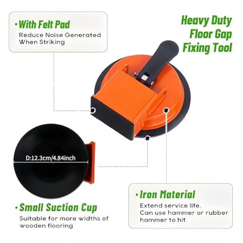 Heavy Duty Floor Gap Fixer Tool - Iron Build with Strong Suction Cup for Laminate, Vinyl, Hardwood | Anti-Scratch Flooring Gap Repair Kit (Hammer not Included)